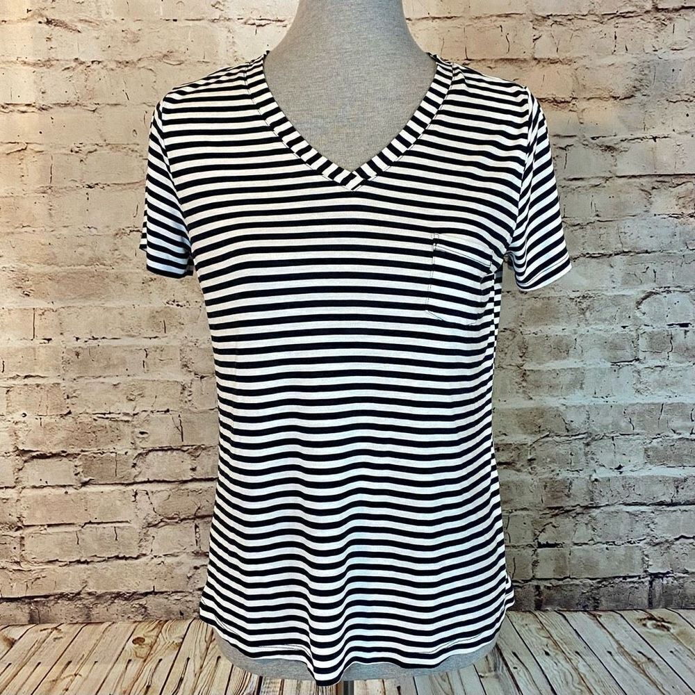 Lascana Womens Striped Shirt Top Short Sleeve Pullover Black White Size 8/10